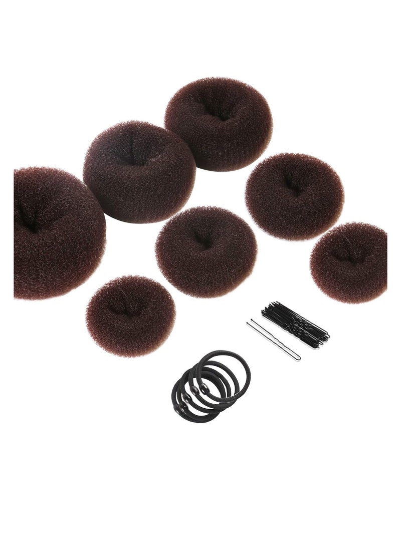 Teenitor Donut Hair Bun Maker Set - 7 Rings (1 Extra-Large, 2 Large, 2 Medium, 2 Small), 5 Elastic Bands, 20 Hair Pins, Dark Brown