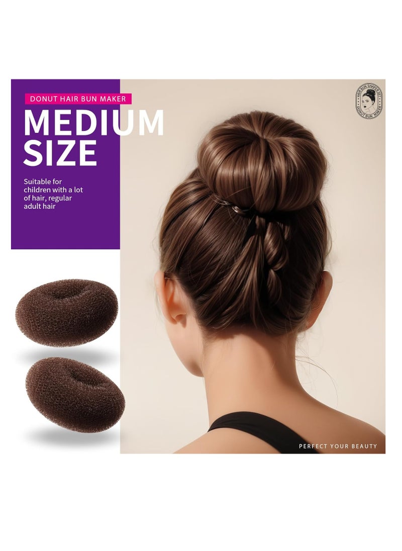 Teenitor Donut Hair Bun Maker Set - 7 Rings (1 Extra-Large, 2 Large, 2 Medium, 2 Small), 5 Elastic Bands, 20 Hair Pins, Dark Brown