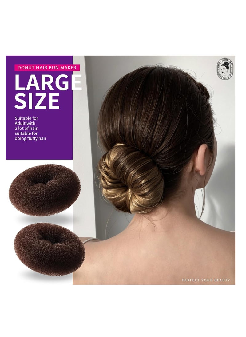 Teenitor Donut Hair Bun Maker Set - 7 Rings (1 Extra-Large, 2 Large, 2 Medium, 2 Small), 5 Elastic Bands, 20 Hair Pins, Dark Brown