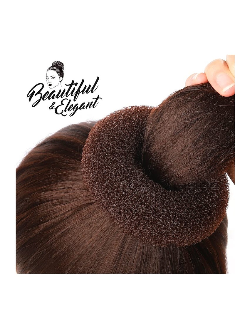 Teenitor Donut Hair Bun Maker Set - 7 Rings (1 Extra-Large, 2 Large, 2 Medium, 2 Small), 5 Elastic Bands, 20 Hair Pins, Dark Brown