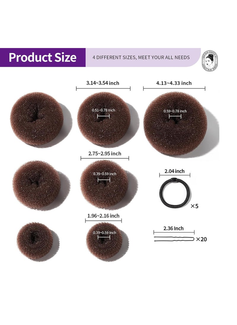 Teenitor Donut Hair Bun Maker Set - 7 Rings (1 Extra-Large, 2 Large, 2 Medium, 2 Small), 5 Elastic Bands, 20 Hair Pins, Dark Brown