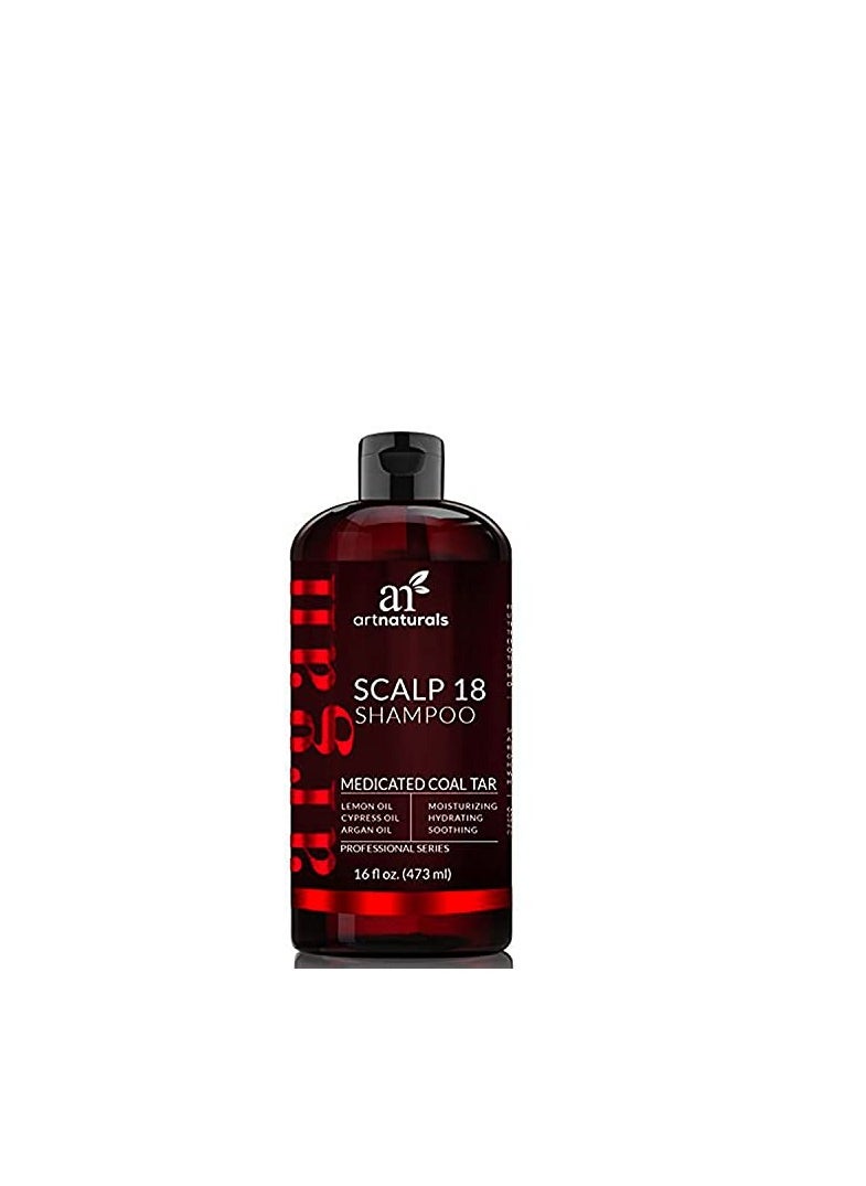 ArtNaturals Dandruff Shampoo, Coal Tar with Argan Oil, Scalp18 Therapeutic Treatment Helps Anti-Itchy Scalp, Clear Symptoms of Psoriasis, Eczema, Natural and Organic, Sulfate Free, 16 oz.