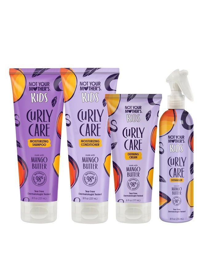 Kids Curly Care Shampoo, Conditioner, Curl Defining Cream, And Detangler Spray (4-Pack) - Hair Products For Kids - Tear-Free Formula - For All Curl Types