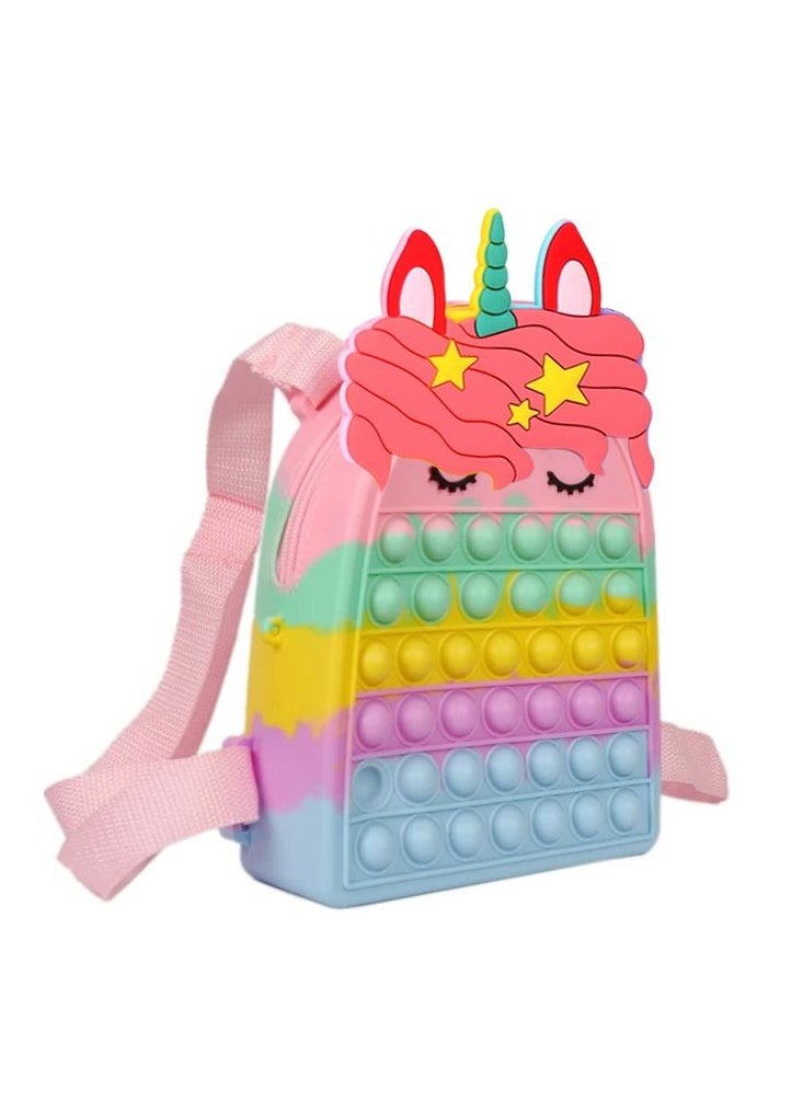 Beautiful Silicon Kids Unicorn Design Colorblock Pop It Backpack