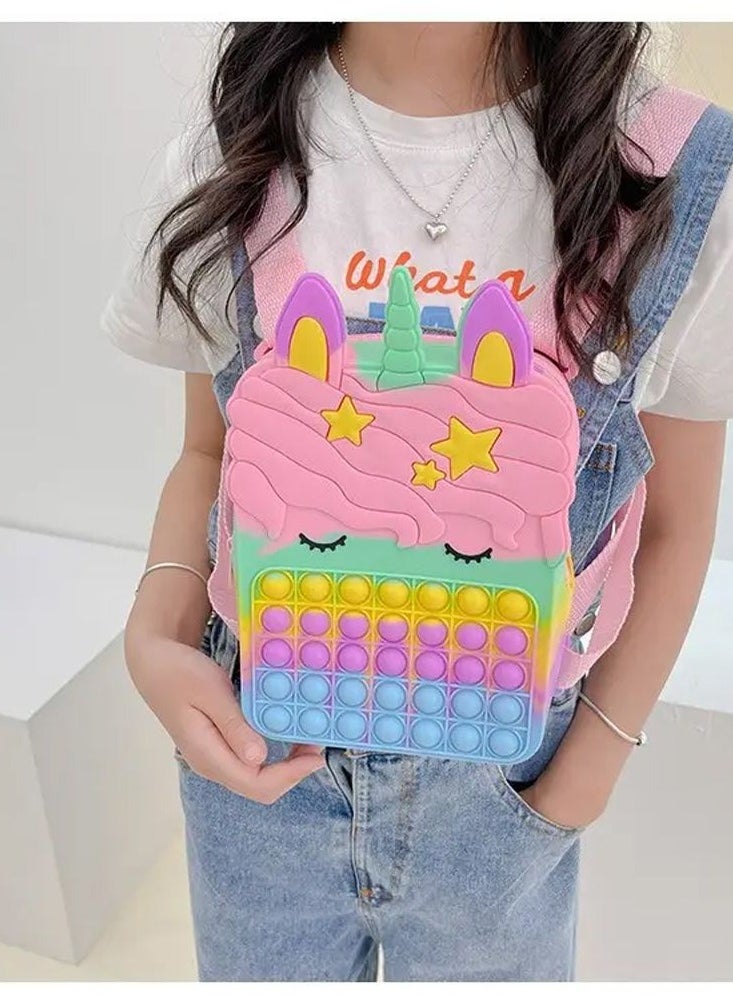 Beautiful Silicon Kids Unicorn Design Colorblock Pop It Backpack