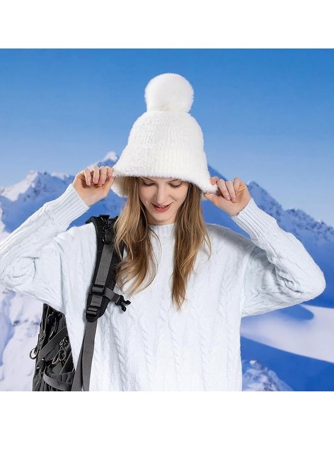 Women Warm Winter Hat, Ski Snow Hat, Beanie Hat, Ear Flaps Sherpa Ski Snow Hats, for Women Daily Ski Outdoor Sports Winter Gift (White)