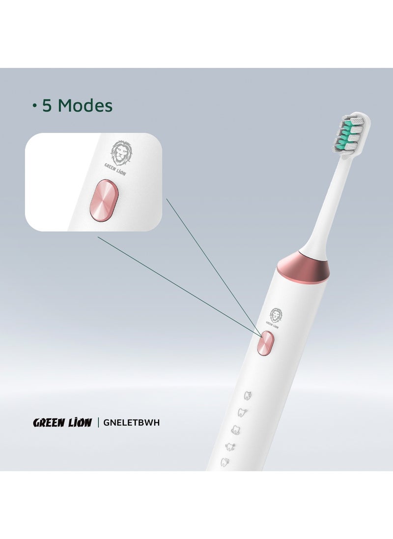 Electric Toothbrush with 5 Modes & 4 Brush Heads, Suitable For Sensitive & Color Teeth, Standard Whitening, Intelligent Timing, Slim Design, IPX7 Waterproof - white