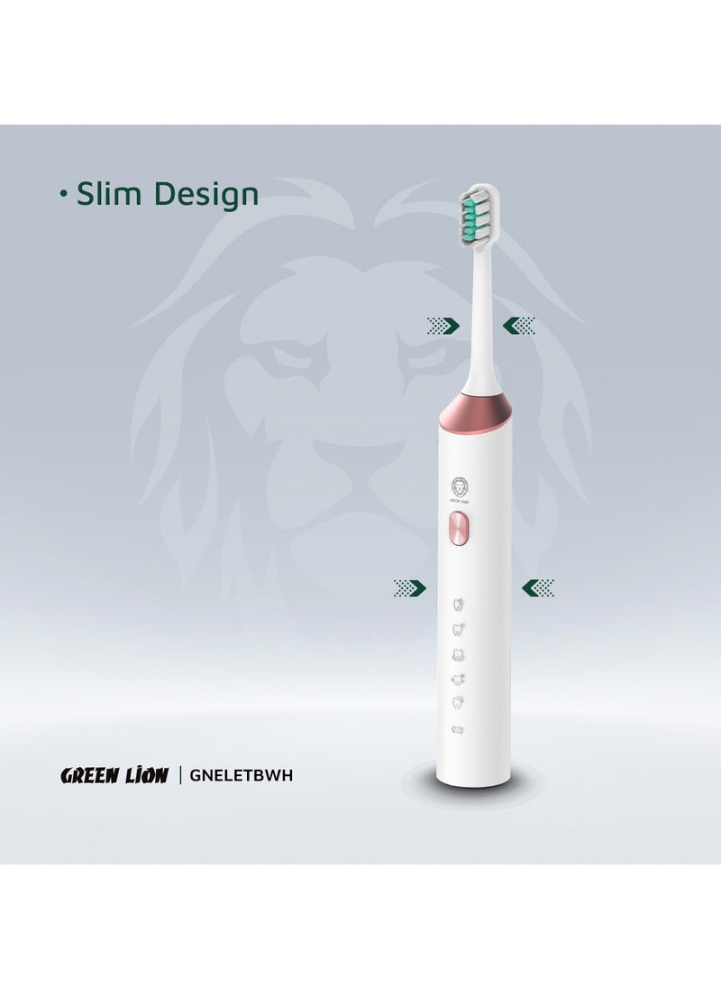 Electric Toothbrush with 5 Modes & 4 Brush Heads, Suitable For Sensitive & Color Teeth, Standard Whitening, Intelligent Timing, Slim Design, IPX7 Waterproof - white