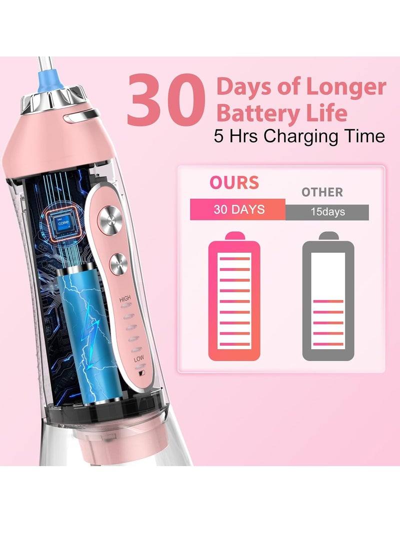 Water Dental Flosser Teeth Cleaner Pick, H2ofloss Cordless Portable Oral Irrigator,5 Mode IPX7 Waterproof Teeth Picks 300ML Rechargeable WaterFlosser for Home Travel (Pink)