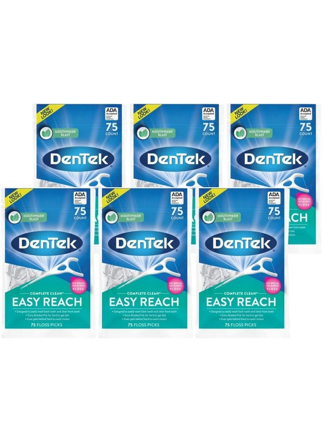 Complete Clean Easy Reach Floss Picks, Advanced Fluoride Coating, Mouthwash Blast Flavor, 75 Ct. (Pack Of 6)