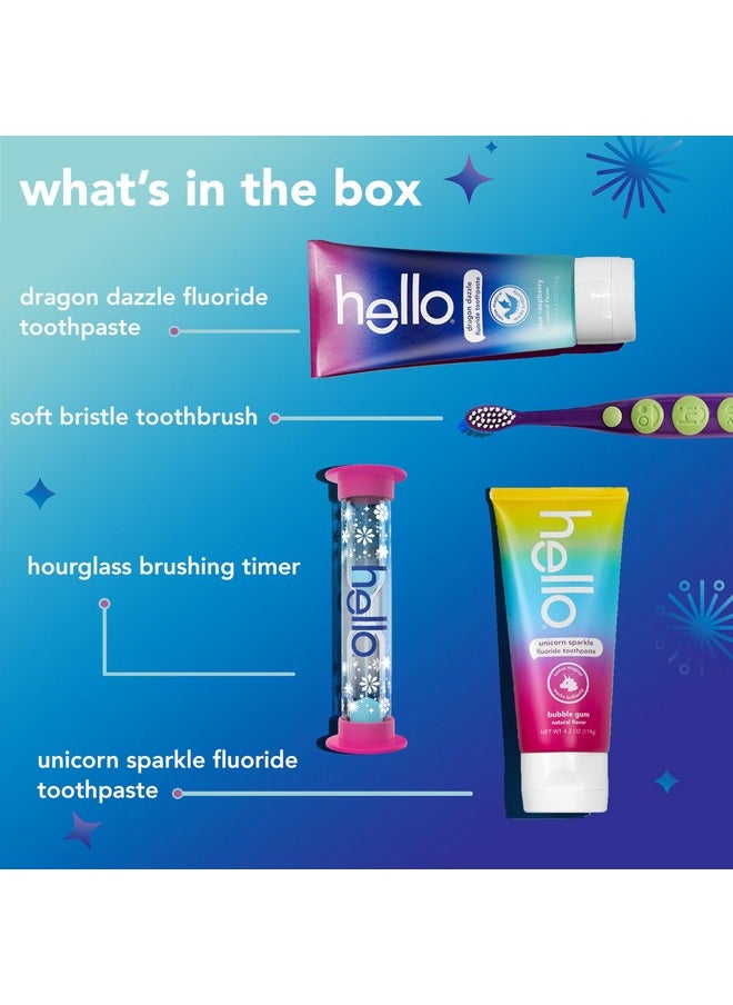 Kids Toothbrush And Kids Toothpaste Holiday Gift Set, Includes Wide Grip Kid Toothbrush And 2 Kid Toothpastes With Hourglass Timer And Bonus Holiday Crafts Inside, For Ages 3 And Older