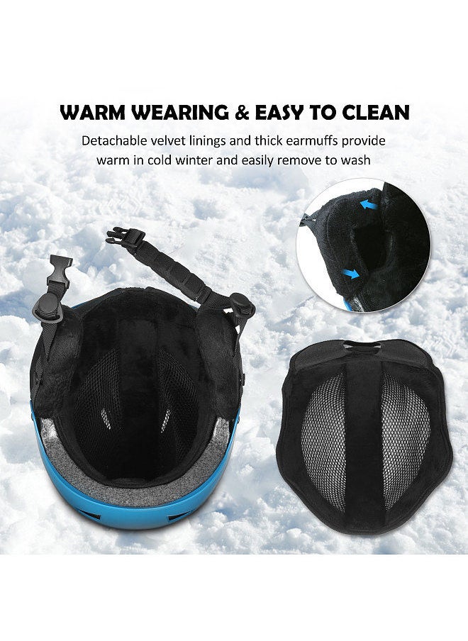 Snow Helmet with Detachable Earmuff Men Women Snowboard Helmet with Goggle Fixed Strap Safety Skiing Helmet Skiing Sports Helmet Black