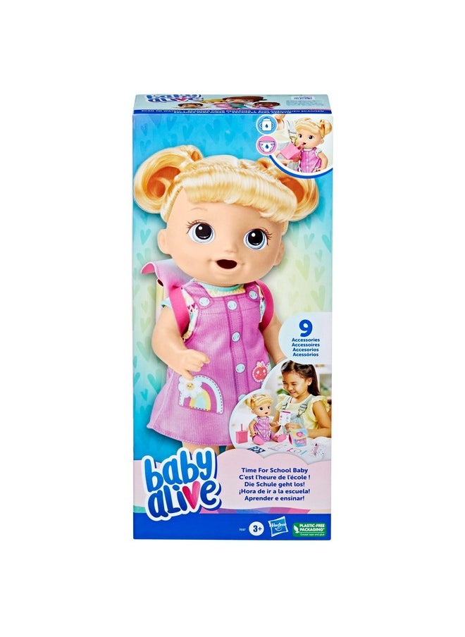 Time For School Baby Doll Set, 12 Inch, Back To School Toys For Girls & Boys, Blonde Hair, Preschool Gifts For Kids, Ages 3+ (Amazon Exclusive)