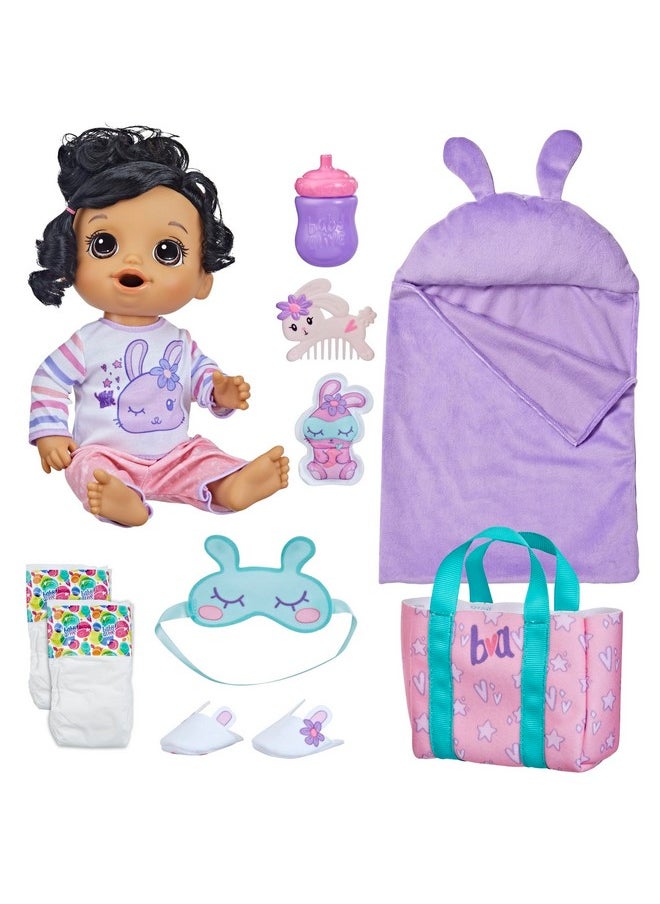 Bunny Sleepover Baby Doll, Bedtime-Themed 12-Inch Dolls, Sleeping Bag & Bunny-Themed Doll Accessories, Toys For 3 Year Old Girls And Boys And Up, Brown Hair (Amazon Exclusive)