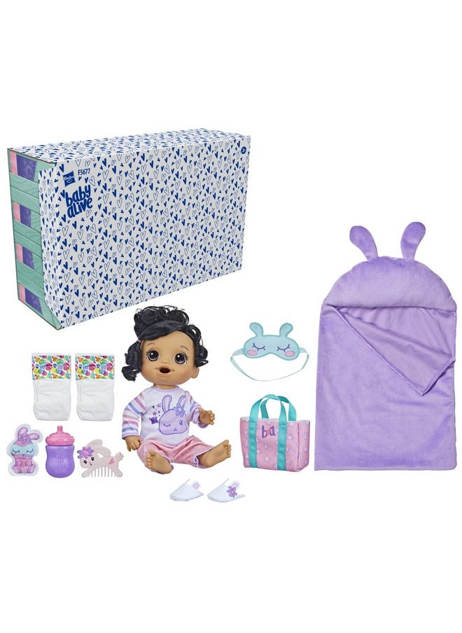 Bunny Sleepover Baby Doll, Bedtime-Themed 12-Inch Dolls, Sleeping Bag & Bunny-Themed Doll Accessories, Toys For 3 Year Old Girls And Boys And Up, Brown Hair (Amazon Exclusive)