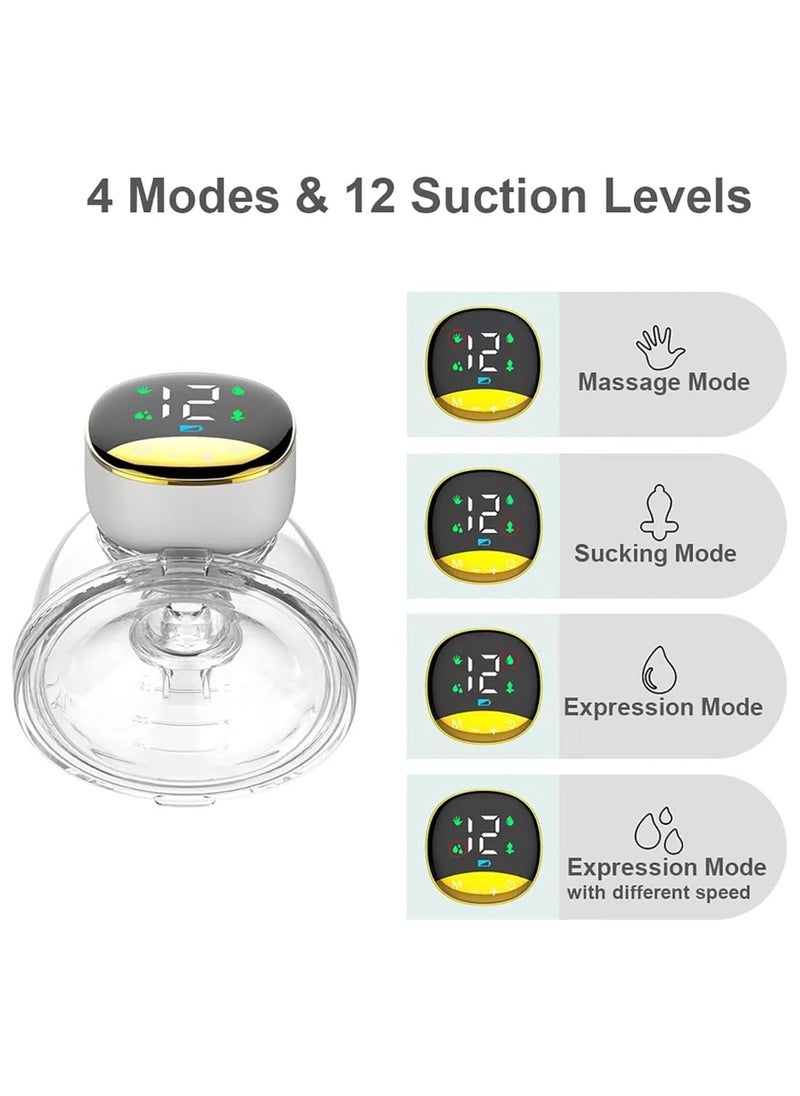 Wearable Breast Pump- Portable Electric Pump Hands Free - 4 Modes Includes 12 Gear Lactation Modes, 12 Pumping Mode, 12 Sucking Mode and Variable Breast Pumping Mode