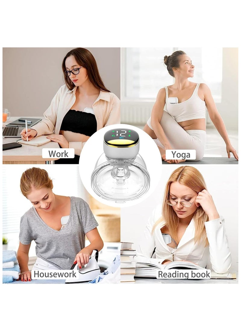 Wearable Breast Pump- Portable Electric Pump Hands Free - 4 Modes Includes 12 Gear Lactation Modes, 12 Pumping Mode, 12 Sucking Mode and Variable Breast Pumping Mode