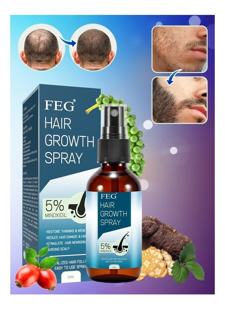 60ml Hair Growth Spray with Roller Beard Growth Oil Spray 5% Minoxidil Hair Growth Oil Spray,Hair Scalp Oil Hair Loss Treatment Oil Beard Growth Serum Spray