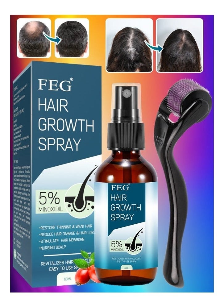 60ml Hair Growth Spray with Roller Beard Growth Oil Spray 5% Minoxidil Hair Growth Oil Spray,Hair Scalp Oil Hair Loss Treatment Oil Beard Growth Serum Spray