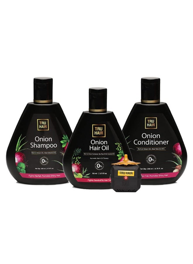 Onion Hair Oil With Free Heater (110 Ml) + Onion Shampoo & Conditioner Combo |