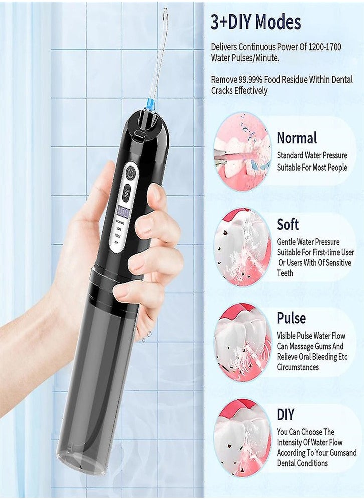 Water Flosser Cordless Portable Dental Oral Irrigator With 5 Modes,7 Standard Replaceable Jet Tips,Rechargeable IPX7 Waterproof DIY Dental Flossers Teeth Cleaner,250ml Detachable Reservoir,Black