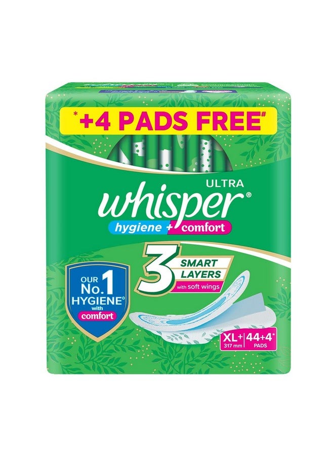 Ultra Hygiene+Comfort Sanitary Pads, 44+4 Xl+ Pads, For Heavy Flow, Long Lasting Protection, Locks Odour & Wetness, Dry Top Sheet, Disposable Wrapper