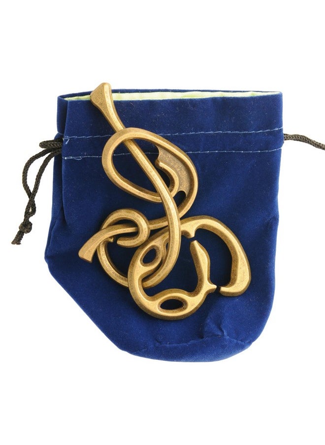 Enigma Hanayama Cast Metal Brain Teaser Puzzle, Level 6 Difficulty, With Blue Velveteen, Satin Lined Drawstring Pouch