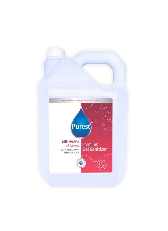 Advanced Premium Gel Sanitizer Hand Sanitizer Liquid 68% Alcohol-Based Kills 99.9% Of Germs Without Soap And Water 5 Litre Net 5000 Ml Refill Pack Can, (Who Recommended Formula)