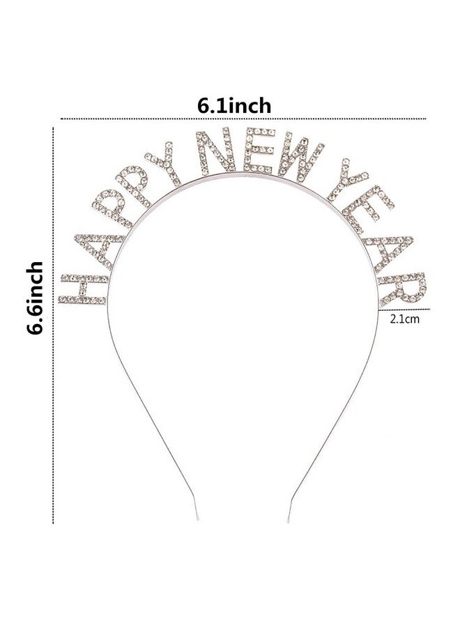 Happy New Year Headband Tiara Sparkly Rhinestones Happy New Year Hair Hoop Crystal Headpieces For New Year Eve Party Supplies Favors (Silver)