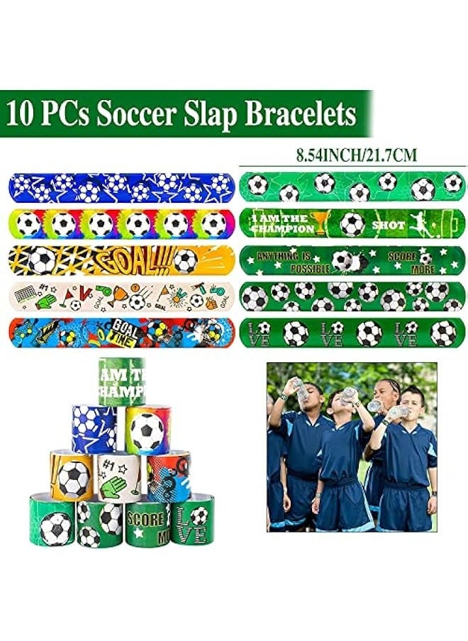 Soccer Party Favors Set 96Pcs Soccer Slap Bracelet Keychain Soccer Tattoos Soccer Toy Whistle Sports Party Favors for Kids Boys