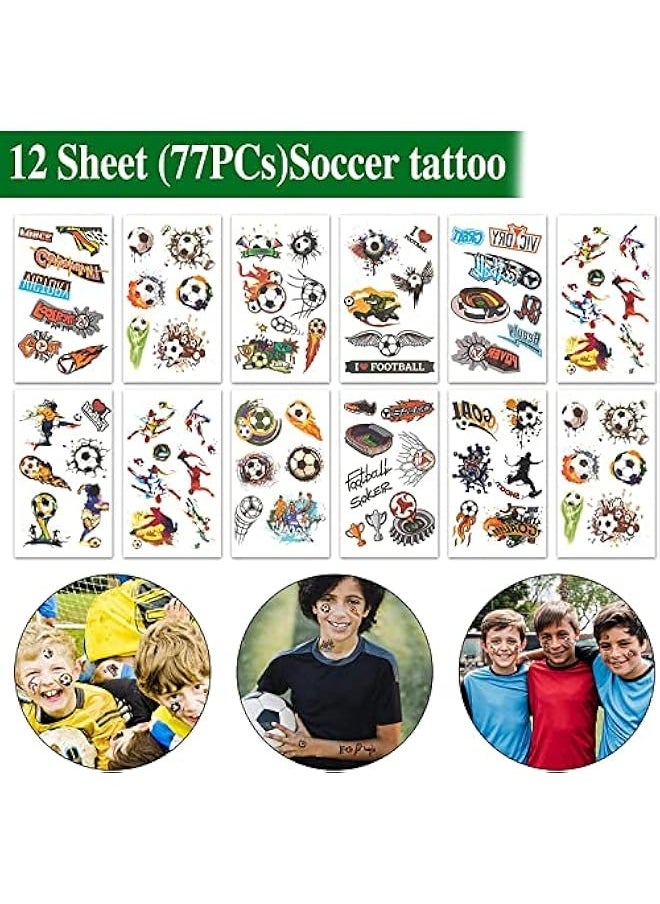 Soccer Party Favors Set 96Pcs Soccer Slap Bracelet Keychain Soccer Tattoos Soccer Toy Whistle Sports Party Favors for Kids Boys