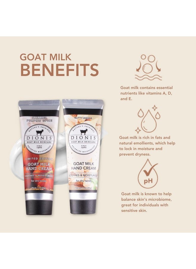 Goat Milk Skincare Vanilla Pumpkin Hand Cream Set - Caramel Pumpkin Spice And Nutty Vanilla Scented 1Oz Mini Lotions For Dry Hands In A Gift Box - Paraben Free Travel Size Moisturizer