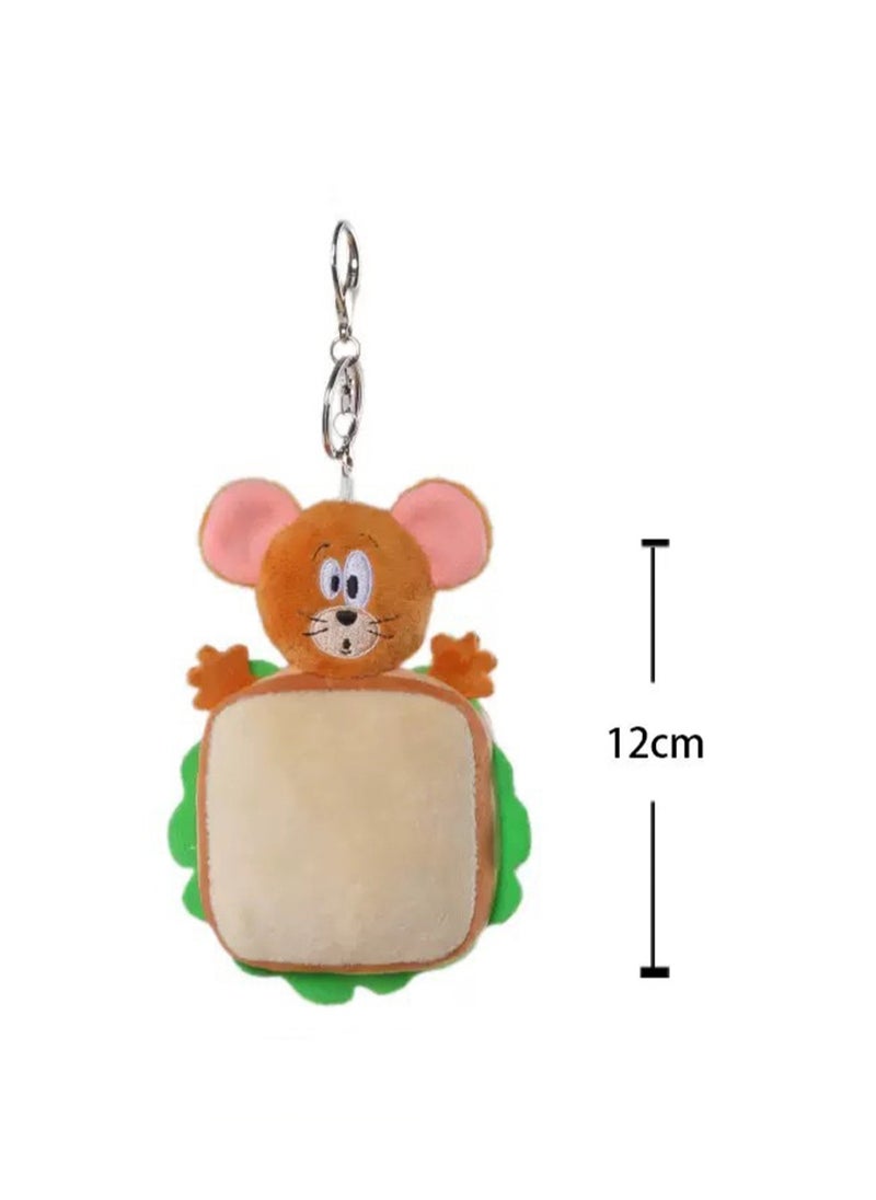 Creative Cute Plush Keychain, Cute Backpack Pendant, Suitable For Wallet Key Ring Decoration, (12cm Jerry Mouse Pendant, Sandwich Type)