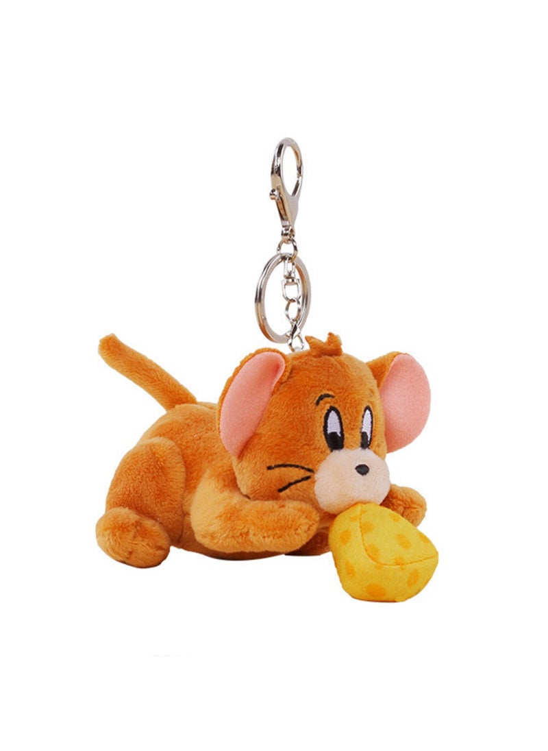 Creative Cute Plush Keychain, Cute Backpack Pendant, Suitable For Wallet Key Ring Decoration, (10cm Jerry Mouse Pendant, Vibrating And Chasing Cheese)