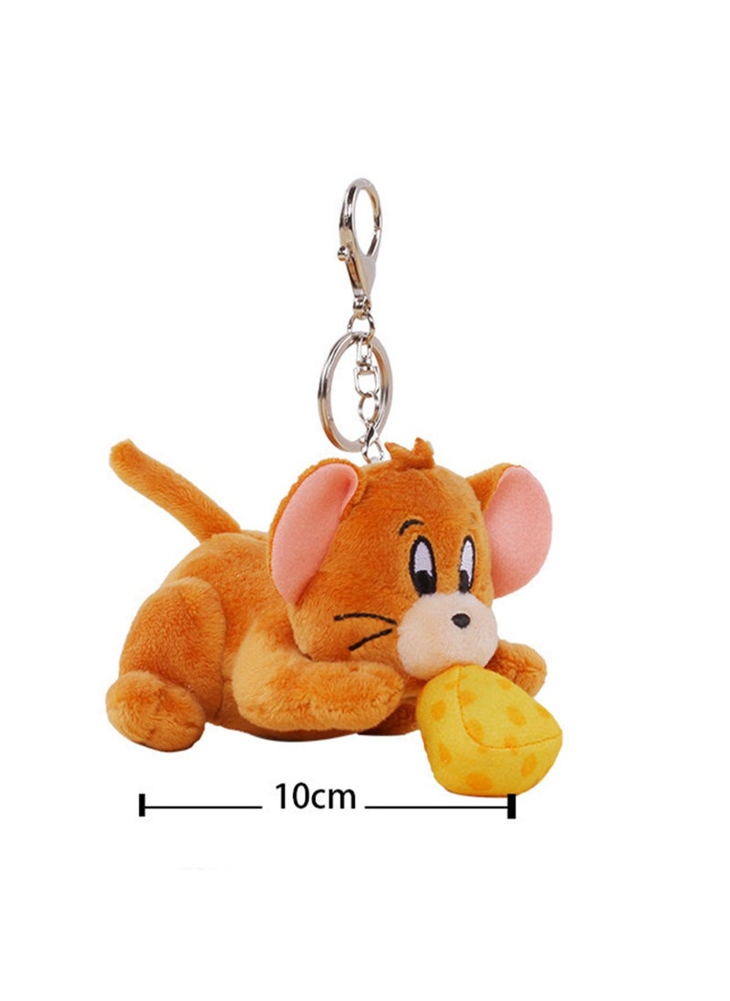 Creative Cute Plush Keychain, Cute Backpack Pendant, Suitable For Wallet Key Ring Decoration, (10cm Jerry Mouse Pendant, Vibrating And Chasing Cheese)