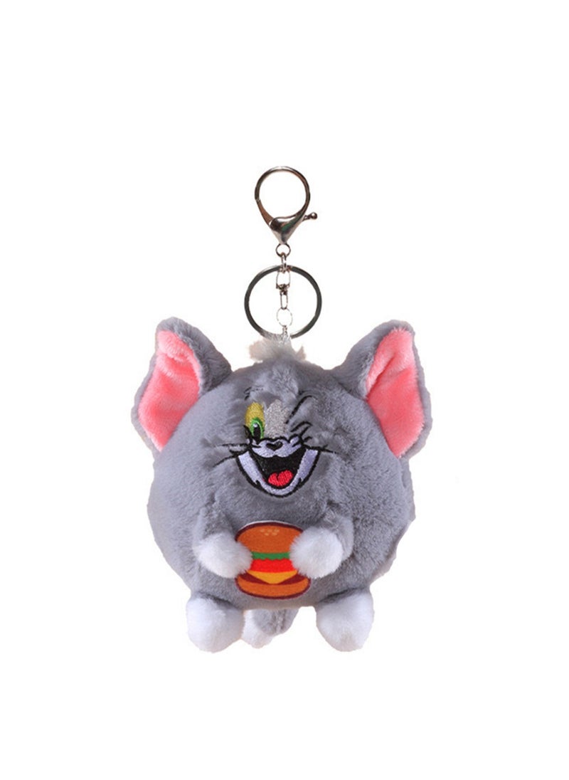 Creative Cute Plush Keychain, Cute Backpack Pendant, Suitable For Wallet Key Ring Decoration, (10cm Tom Cat Pendant, Holding Hamburger Model)