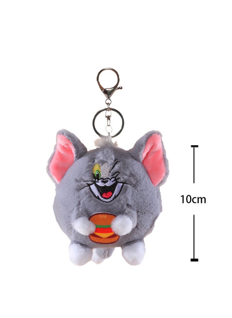 Creative Cute Plush Keychain, Cute Backpack Pendant, Suitable For Wallet Key Ring Decoration, (10cm Tom Cat Pendant, Holding Hamburger Model)