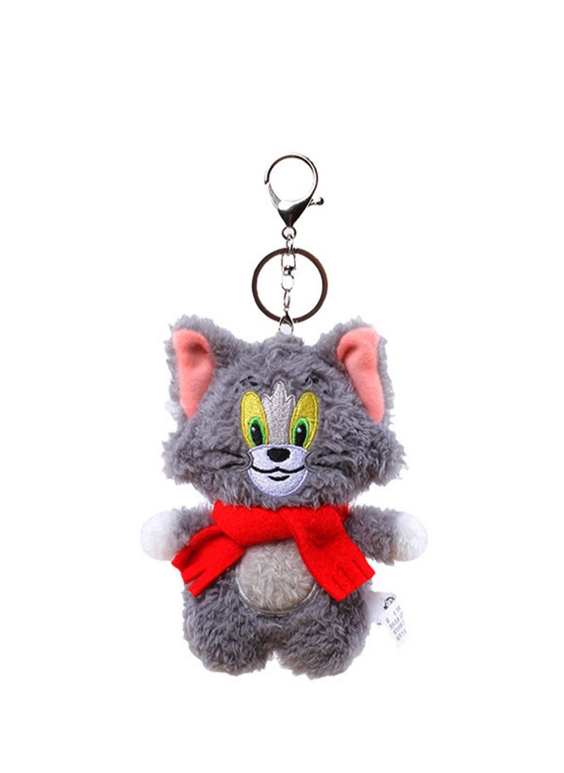 Creative Cute Plush Keychain, Cute Backpack Pendant, Suitable For Wallet Key Ring Decoration, (12cm Tom Cat Pendant, Sound Type)