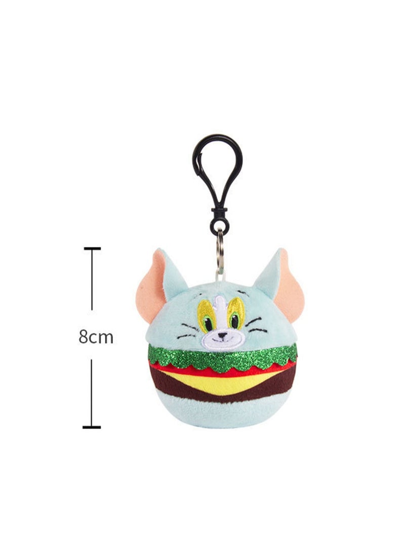 Creative Cute Plush Keychain, Cute Backpack Pendant, Suitable For Wallet Key Ring Decoration, (8cm Tom Cat Pendant, Hamburger Style)