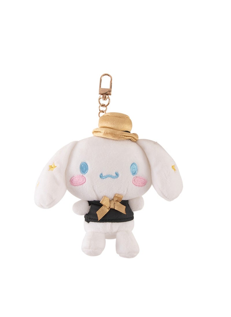 Cute Plush Doll Pendant, High-Quality PP Cotton Material Bag Key Chain Ornament, Ornament Gift For Boys And Girls (12cm Black And Gold Big-Eared Dog Pendant)