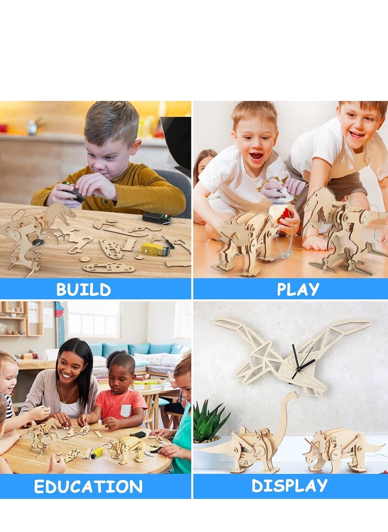 4 Pack Dinosaur Toys for Kids 8-12, STEM Kits, Boys Toys Age 8-10, 3D Wooden Puzzle Robotic Model, Educational Science Building Projects Crafts, Gifts for Boys Girls 8 9 10 11 12 Years Old