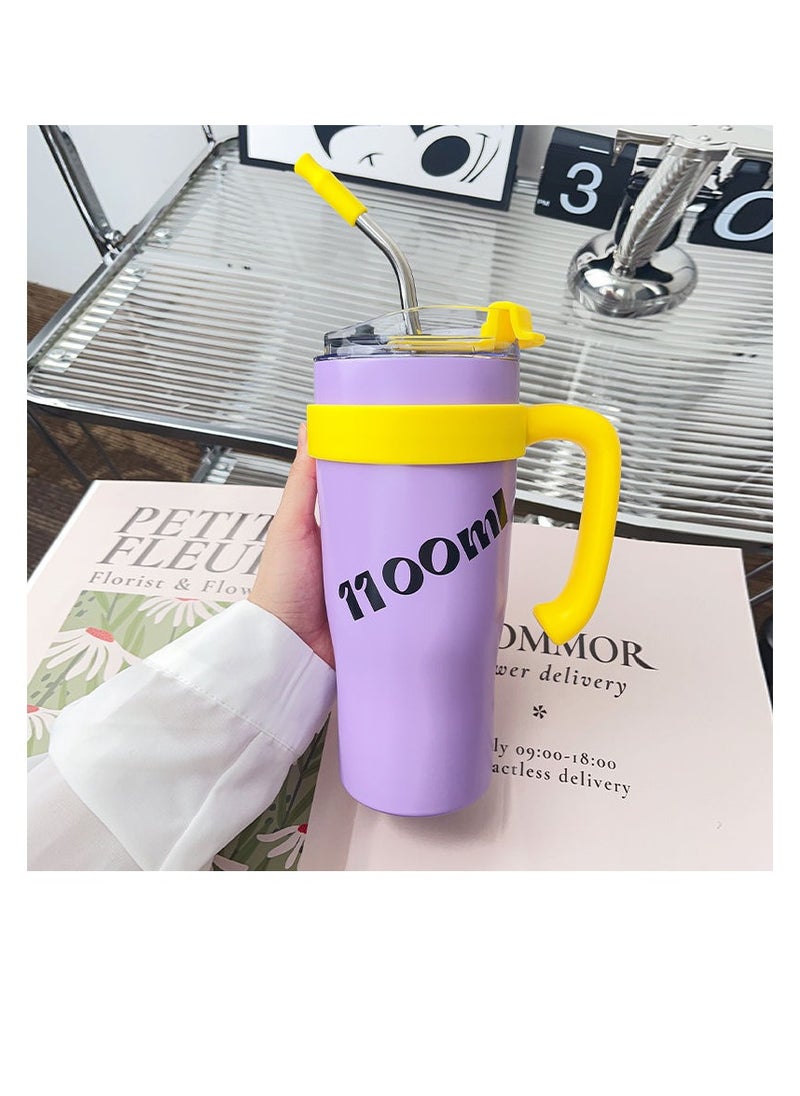 Insulated cup simple stainless steel portable coffee cup popular fashion product delicate and sophisticated niche cup for work office leisure large capacity - purple (1100ml)