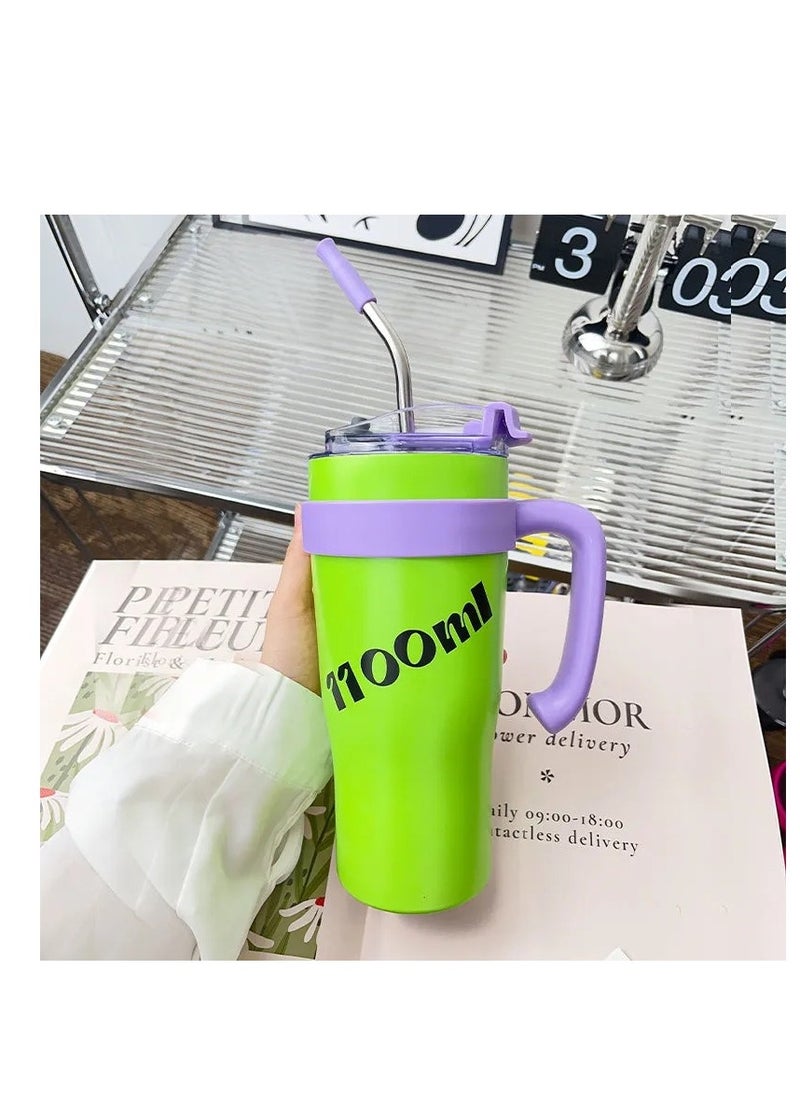 Insulated cup simple stainless steel portable coffee cup popular fashion product delicate and sophisticated niche cup for work office leisure large capacity - Green (1100ml)