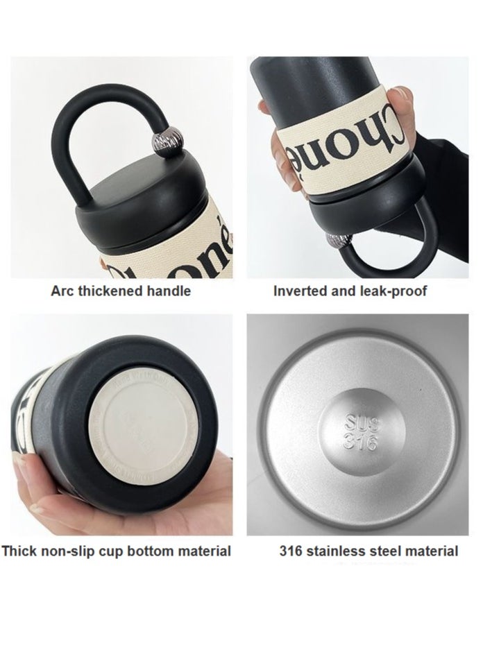 Insulated cup simple stainless steel portable coffee cup popular fashion product delicate and sophisticated niche cup for work office leisure large capacity - black (400ml)