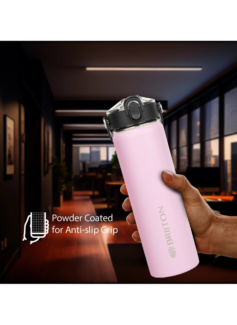 Nero 750ml Pink Stainless Steel Water Bottle |Copper Coated Vacuum Insulation|Food Grade Stainless Steel | Powder Coated | Secure Grip Leakproof Easy Pour Cap |Hot & Cold Thermos| Aqua Hydro