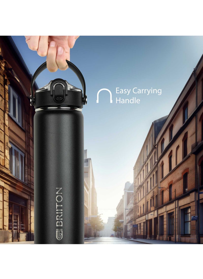 Nero 750ml Black Stainless Steel Water Bottle |Copper Coated Vacuum Insulation|Food Grade Stainless Steel | Powder Coated | Secure Grip Leakproof Easy Pour Cap |Hot & Cold Thermos| Aqua Hydro