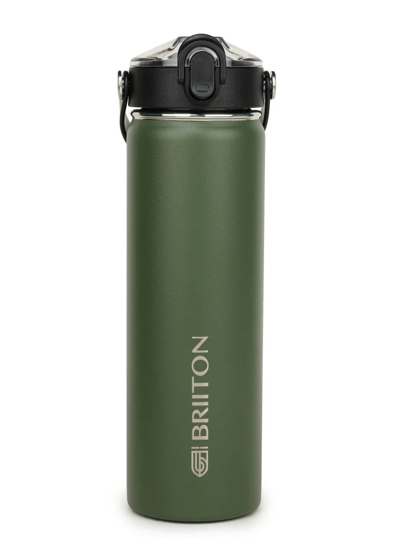 Nero 750ml Dark Green Stainless Steel Water Bottle |Copper Coated Vacuum Insulation|Food Grade Stainless Steel | Powder Coated | Secure Grip Leakproof Easy Pour Cap |Hot & Cold Thermos| Aqua Hydro