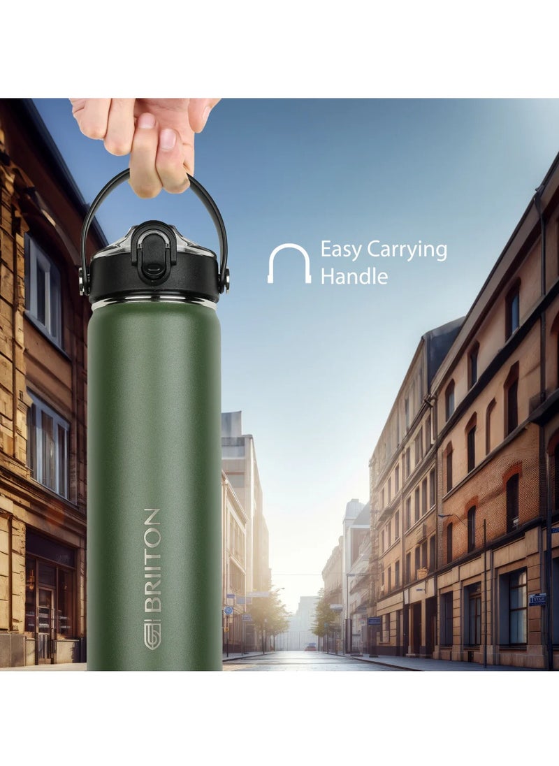 Nero 750ml Dark Green Stainless Steel Water Bottle |Copper Coated Vacuum Insulation|Food Grade Stainless Steel | Powder Coated | Secure Grip Leakproof Easy Pour Cap |Hot & Cold Thermos| Aqua Hydro