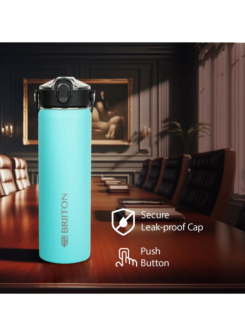 Nero 750ml Sky Blue Stainless Steel Water Bottle |Copper Coated Vacuum Insulation|Food Grade Stainless Steel | Powder Coated | Secure Grip Leakproof Easy Pour Cap |Hot & Cold Thermos| Aqua Hydro