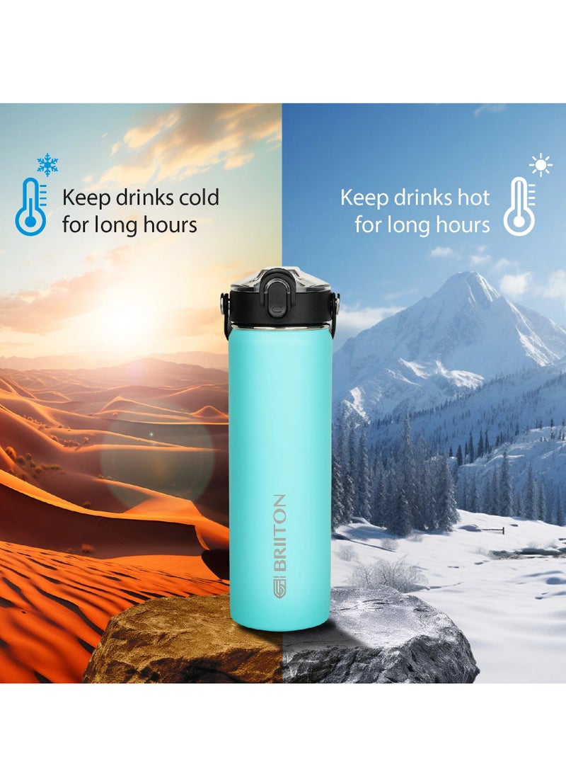 Nero 750ml Sky Blue Stainless Steel Water Bottle |Copper Coated Vacuum Insulation|Food Grade Stainless Steel | Powder Coated | Secure Grip Leakproof Easy Pour Cap |Hot & Cold Thermos| Aqua Hydro